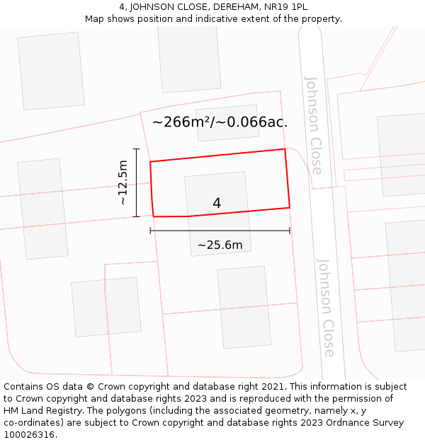 4, JOHNSON CLOSE, DEREHAM, NR19 1PL: Plot and title map