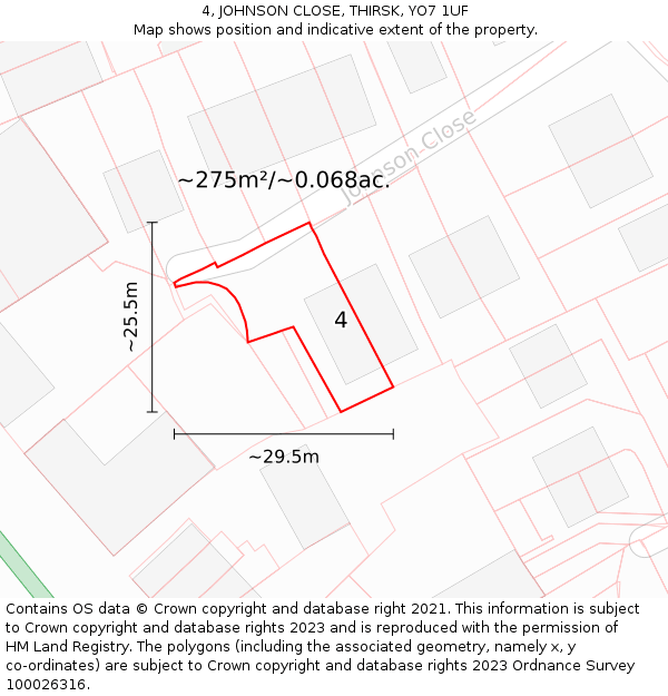 4, JOHNSON CLOSE, THIRSK, YO7 1UF: Plot and title map