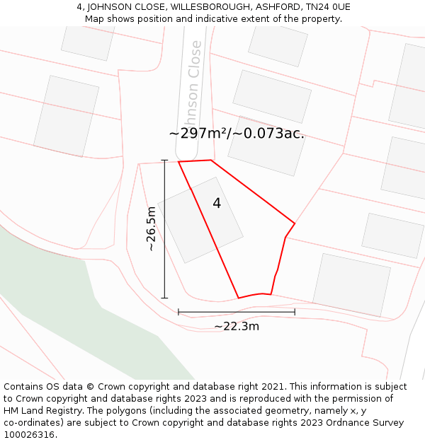 4, JOHNSON CLOSE, WILLESBOROUGH, ASHFORD, TN24 0UE: Plot and title map