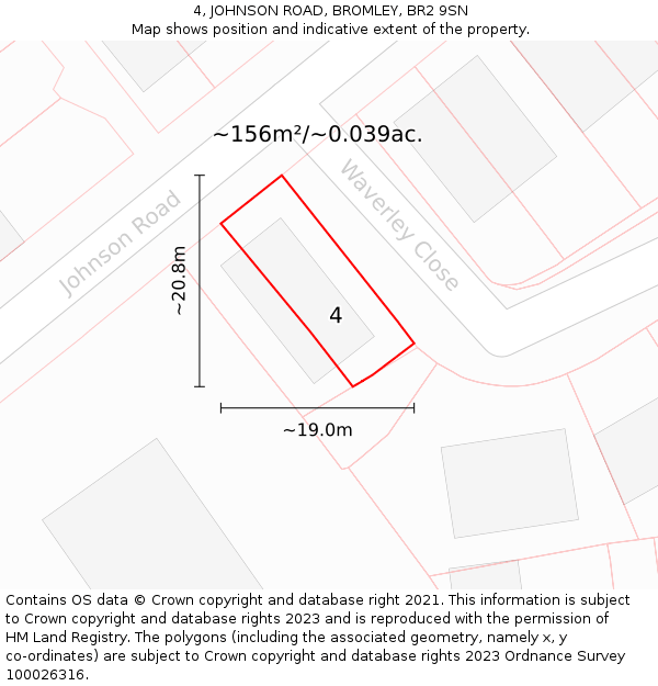 4, JOHNSON ROAD, BROMLEY, BR2 9SN: Plot and title map