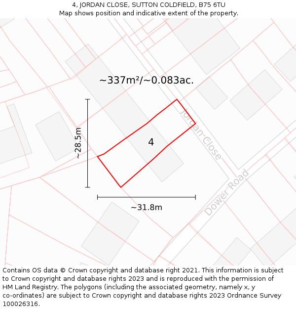 4, JORDAN CLOSE, SUTTON COLDFIELD, B75 6TU: Plot and title map