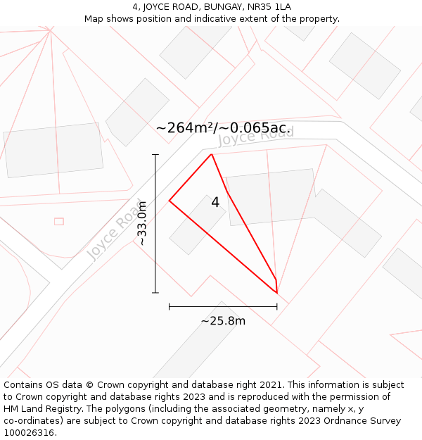 4, JOYCE ROAD, BUNGAY, NR35 1LA: Plot and title map