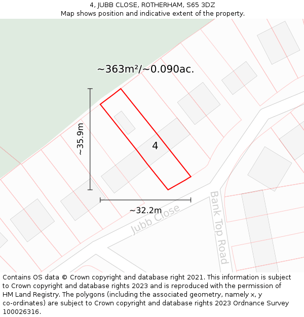 4, JUBB CLOSE, ROTHERHAM, S65 3DZ: Plot and title map
