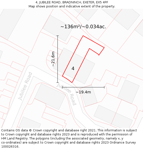 4, JUBILEE ROAD, BRADNINCH, EXETER, EX5 4PF: Plot and title map