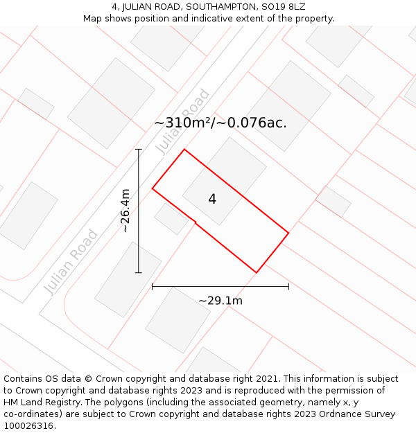 4, JULIAN ROAD, SOUTHAMPTON, SO19 8LZ: Plot and title map