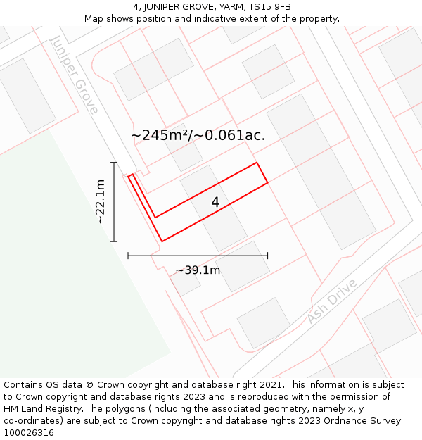 4, JUNIPER GROVE, YARM, TS15 9FB: Plot and title map
