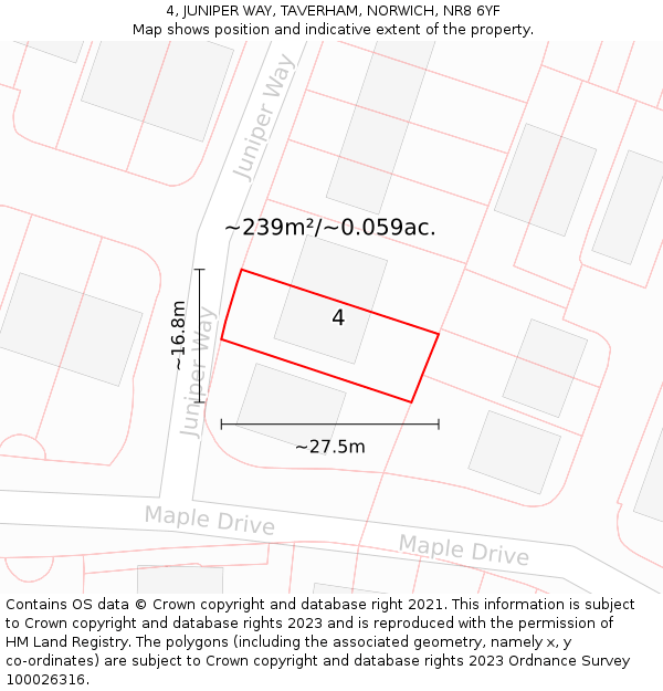 4, JUNIPER WAY, TAVERHAM, NORWICH, NR8 6YF: Plot and title map