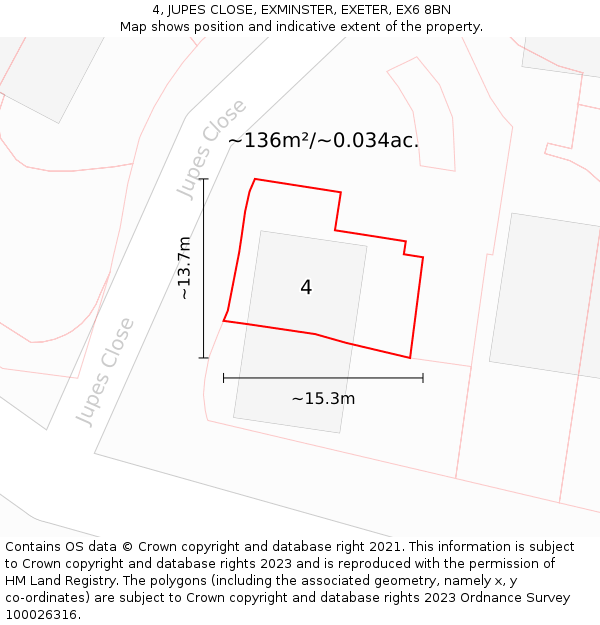4, JUPES CLOSE, EXMINSTER, EXETER, EX6 8BN: Plot and title map
