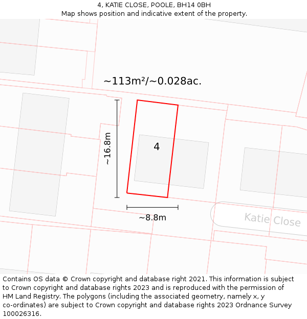 4, KATIE CLOSE, POOLE, BH14 0BH: Plot and title map