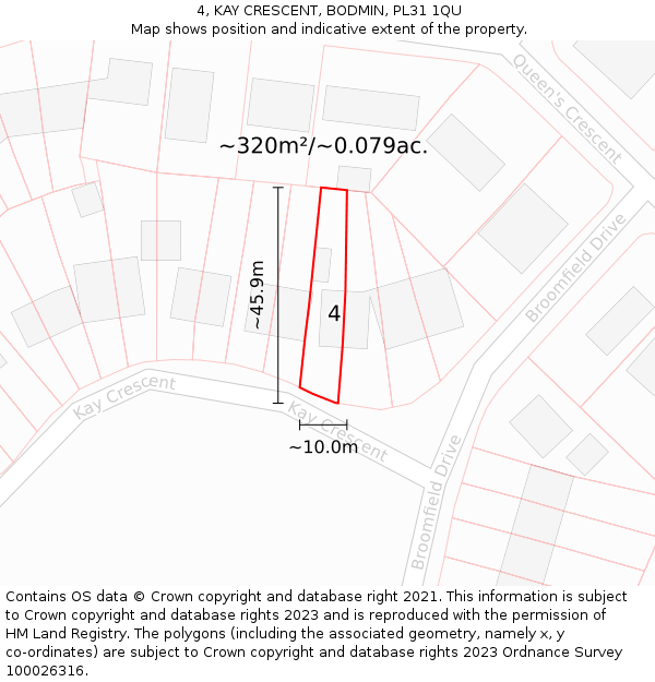 4, KAY CRESCENT, BODMIN, PL31 1QU: Plot and title map