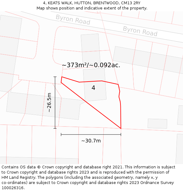 4, KEATS WALK, HUTTON, BRENTWOOD, CM13 2RY: Plot and title map