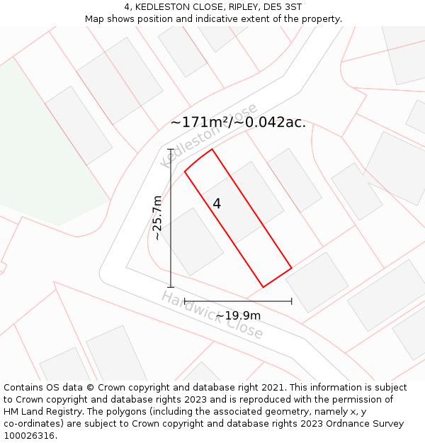 4, KEDLESTON CLOSE, RIPLEY, DE5 3ST: Plot and title map