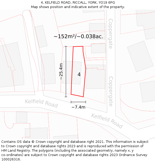 4, KELFIELD ROAD, RICCALL, YORK, YO19 6PG: Plot and title map