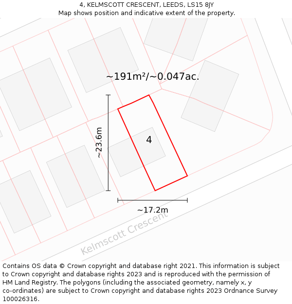 4, KELMSCOTT CRESCENT, LEEDS, LS15 8JY: Plot and title map