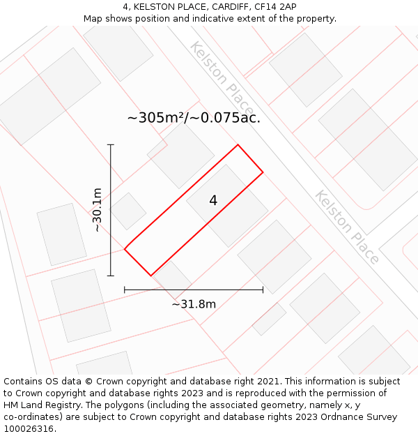 4, KELSTON PLACE, CARDIFF, CF14 2AP: Plot and title map