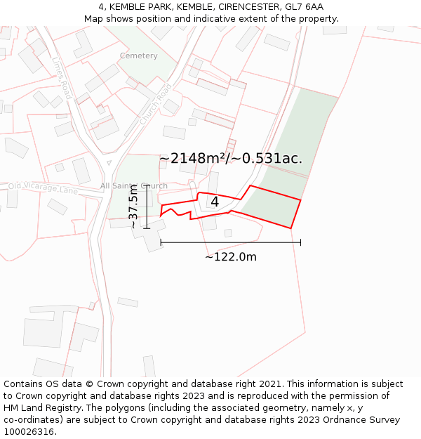 4, KEMBLE PARK, KEMBLE, CIRENCESTER, GL7 6AA: Plot and title map