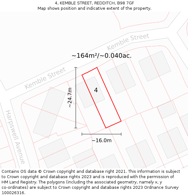 4, KEMBLE STREET, REDDITCH, B98 7GF: Plot and title map