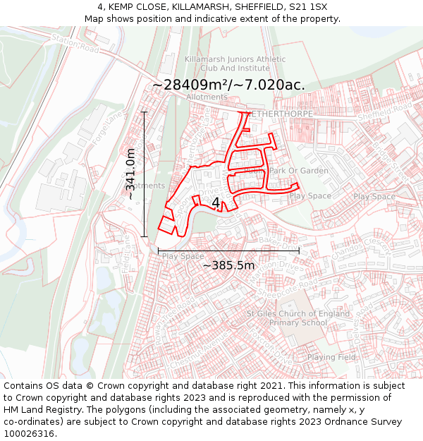 4, KEMP CLOSE, KILLAMARSH, SHEFFIELD, S21 1SX: Plot and title map