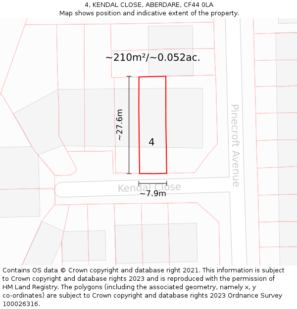 4, KENDAL CLOSE, ABERDARE, CF44 0LA: Plot and title map