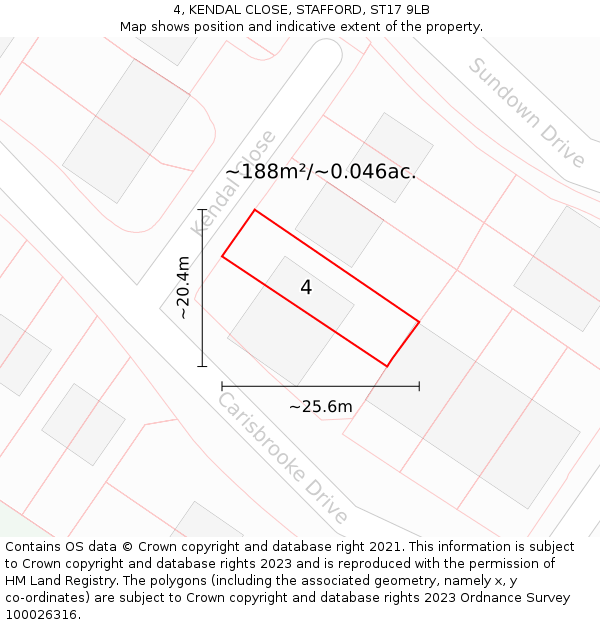 4, KENDAL CLOSE, STAFFORD, ST17 9LB: Plot and title map