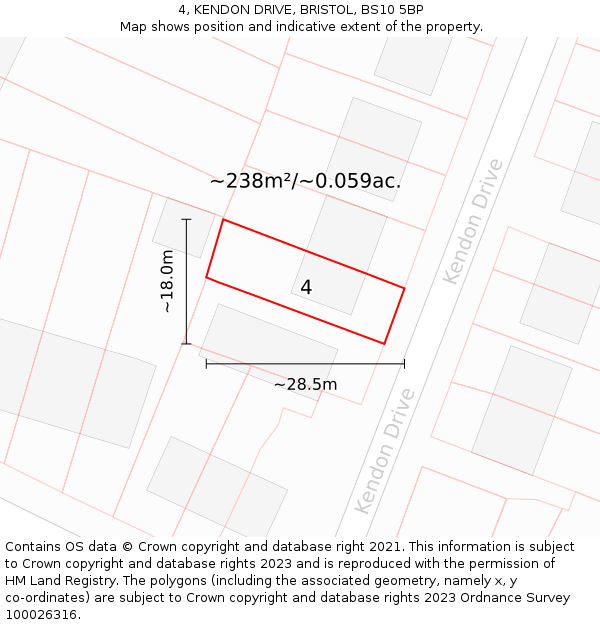 4, KENDON DRIVE, BRISTOL, BS10 5BP: Plot and title map