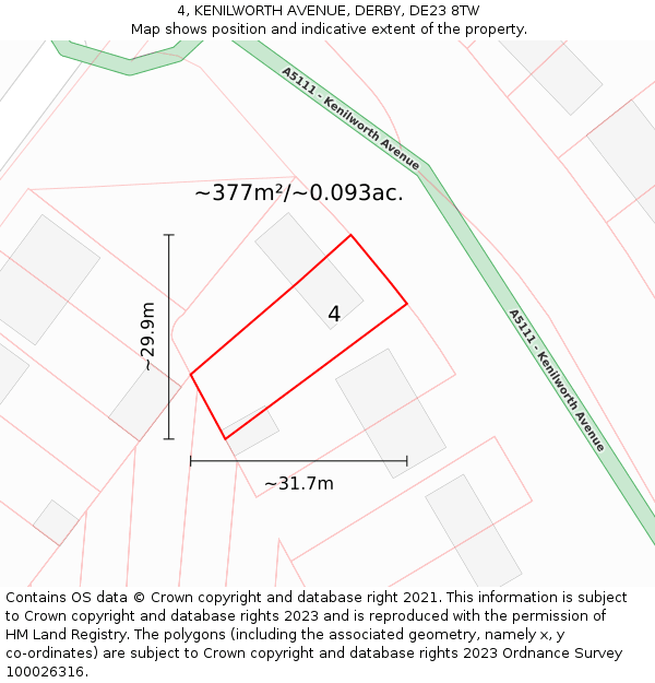 4, KENILWORTH AVENUE, DERBY, DE23 8TW: Plot and title map