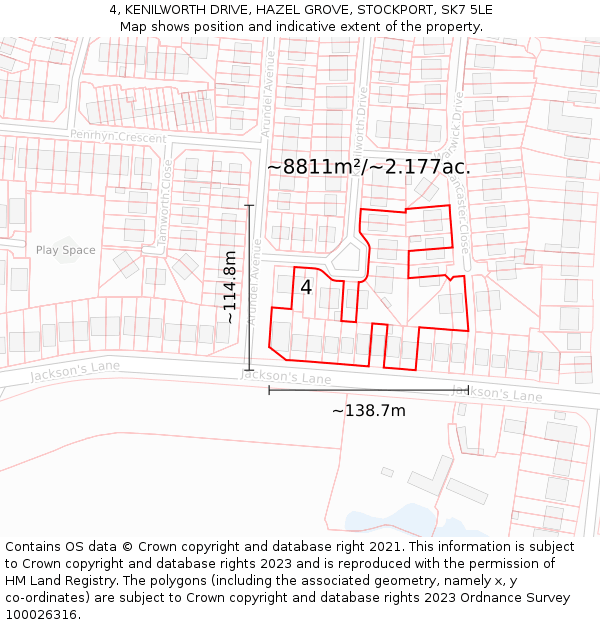4, KENILWORTH DRIVE, HAZEL GROVE, STOCKPORT, SK7 5LE: Plot and title map