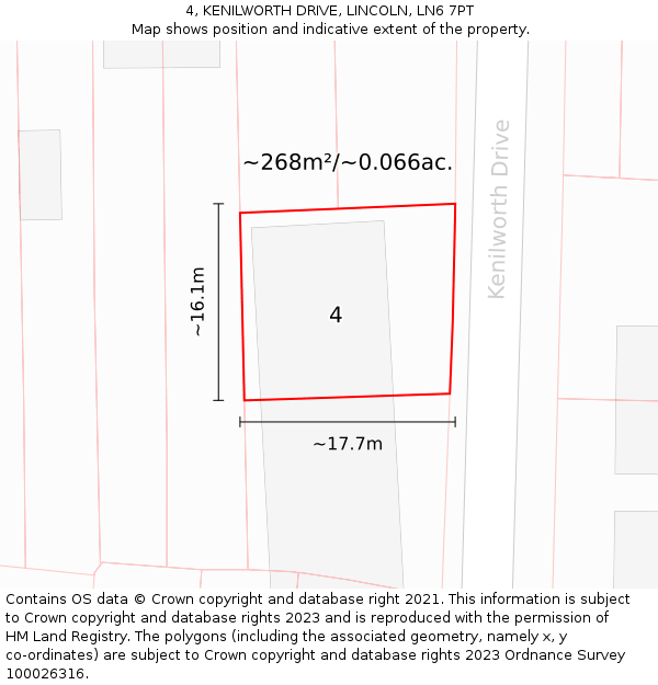4, KENILWORTH DRIVE, LINCOLN, LN6 7PT: Plot and title map