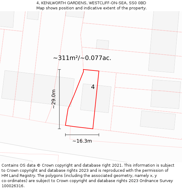 4, KENILWORTH GARDENS, WESTCLIFF-ON-SEA, SS0 0BD: Plot and title map