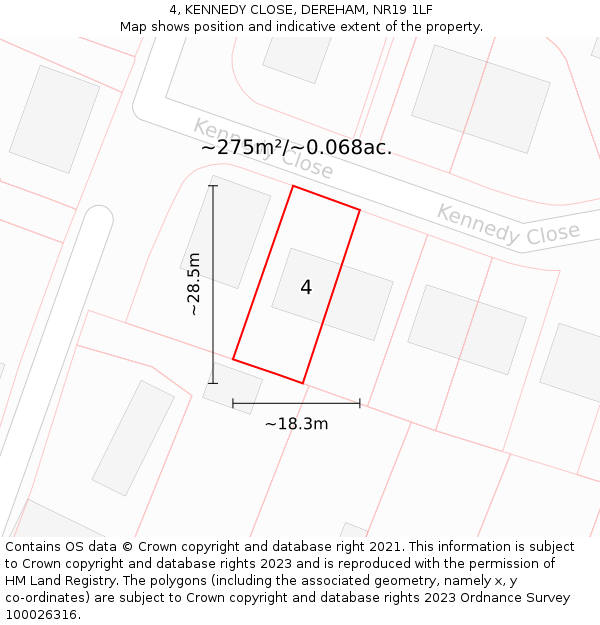 4, KENNEDY CLOSE, DEREHAM, NR19 1LF: Plot and title map