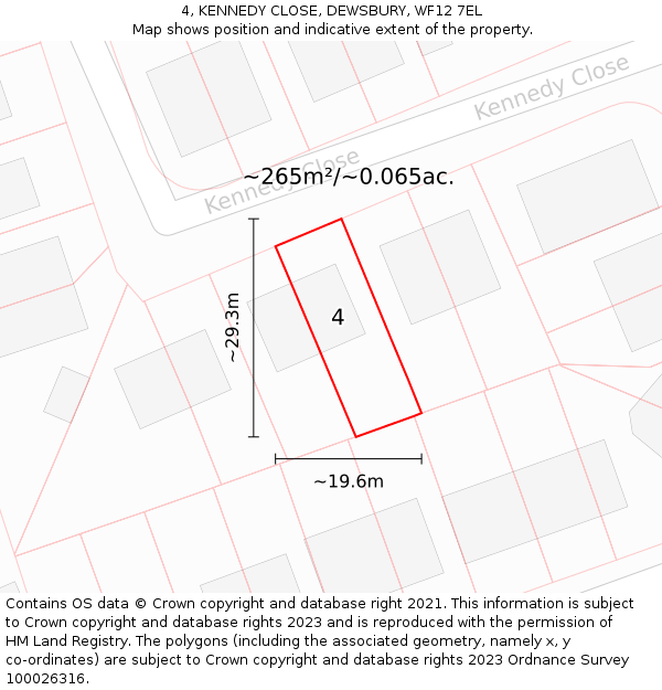 4, KENNEDY CLOSE, DEWSBURY, WF12 7EL: Plot and title map