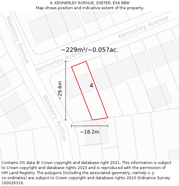 4, KENNERLEY AVENUE, EXETER, EX4 8BW: Plot and title map