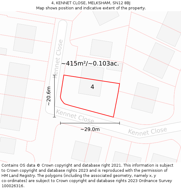 4, KENNET CLOSE, MELKSHAM, SN12 8BJ: Plot and title map