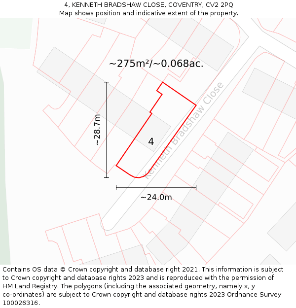 4, KENNETH BRADSHAW CLOSE, COVENTRY, CV2 2PQ: Plot and title map