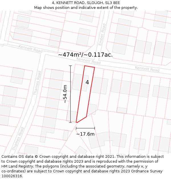 4, KENNETT ROAD, SLOUGH, SL3 8EE: Plot and title map