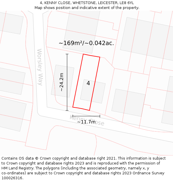 4, KENNY CLOSE, WHETSTONE, LEICESTER, LE8 6YL: Plot and title map