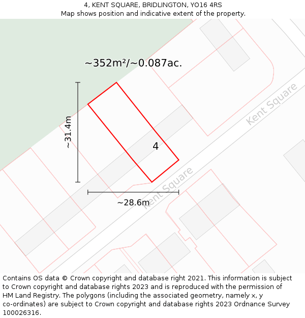 4, KENT SQUARE, BRIDLINGTON, YO16 4RS: Plot and title map