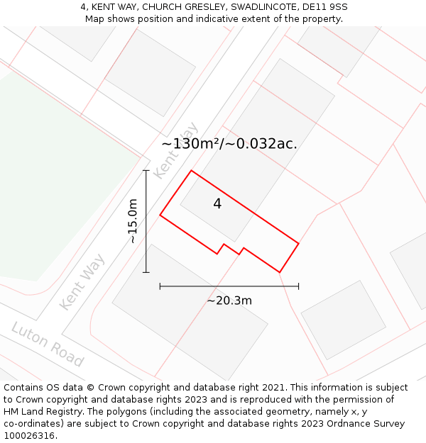 4, KENT WAY, CHURCH GRESLEY, SWADLINCOTE, DE11 9SS: Plot and title map