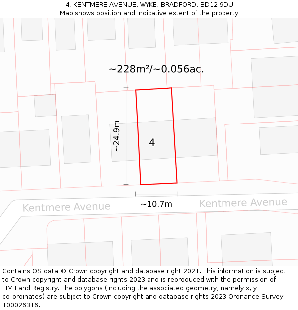 4, KENTMERE AVENUE, WYKE, BRADFORD, BD12 9DU: Plot and title map