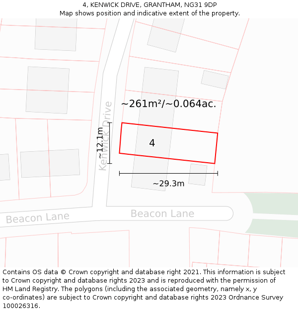 4, KENWICK DRIVE, GRANTHAM, NG31 9DP: Plot and title map