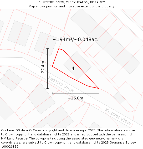 4, KESTREL VIEW, CLECKHEATON, BD19 4EY: Plot and title map
