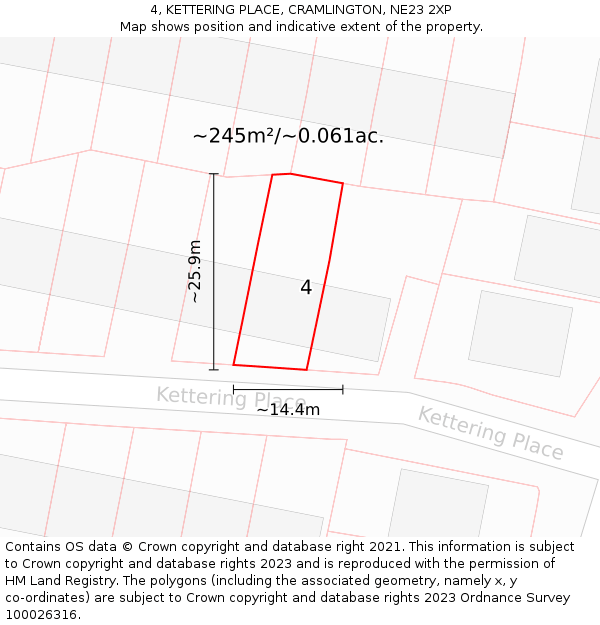 4, KETTERING PLACE, CRAMLINGTON, NE23 2XP: Plot and title map