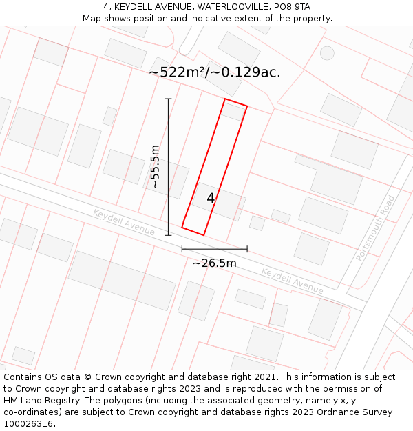 4, KEYDELL AVENUE, WATERLOOVILLE, PO8 9TA: Plot and title map