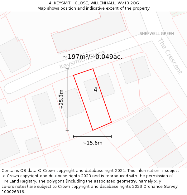 4, KEYSMITH CLOSE, WILLENHALL, WV13 2QG: Plot and title map