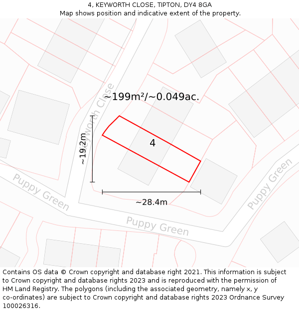 4, KEYWORTH CLOSE, TIPTON, DY4 8GA: Plot and title map