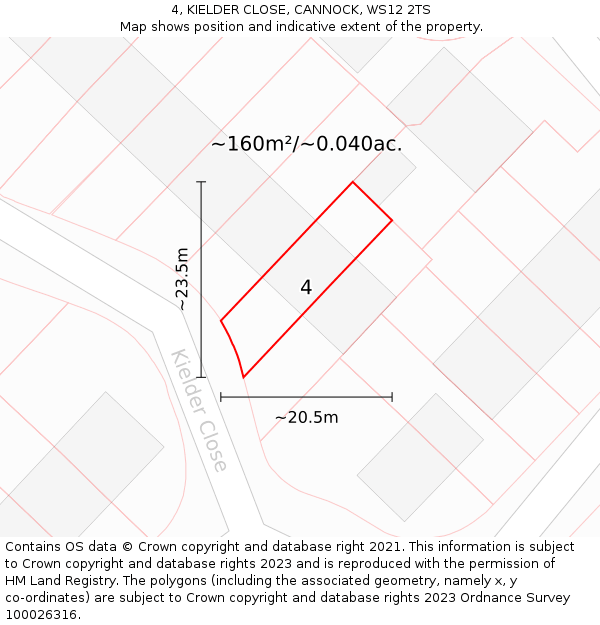 4, KIELDER CLOSE, CANNOCK, WS12 2TS: Plot and title map