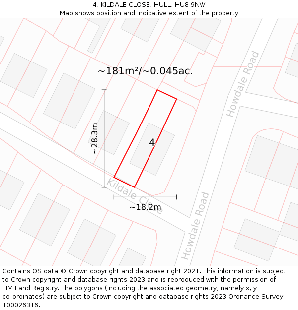 4, KILDALE CLOSE, HULL, HU8 9NW: Plot and title map