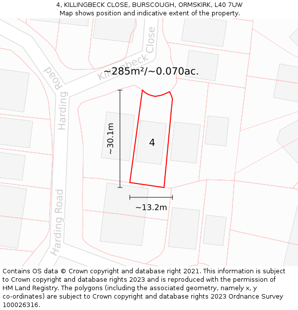 4, KILLINGBECK CLOSE, BURSCOUGH, ORMSKIRK, L40 7UW: Plot and title map