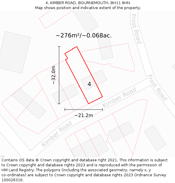 4, KIMBER ROAD, BOURNEMOUTH, BH11 8HN: Plot and title map