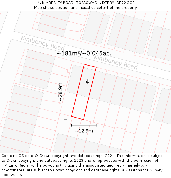 4, KIMBERLEY ROAD, BORROWASH, DERBY, DE72 3GF: Plot and title map